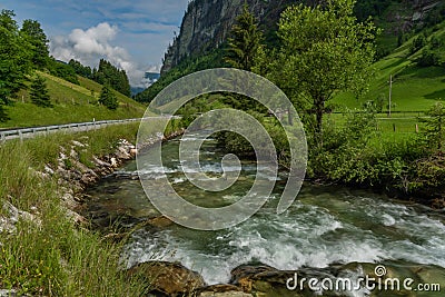 Grossarler Ache river in sunny cloudy morning in Austria Stock Photo