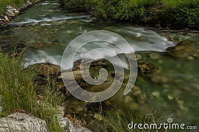 Grossarler Ache river in sunny cloudy morning in Austria Stock Photo