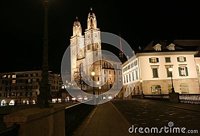 Grossmunster Cathedral at the night Stock Photo