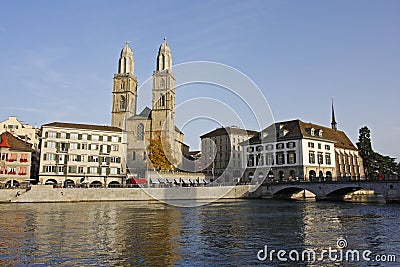 The Grossmunster and rathaus in Zurich Stock Photo