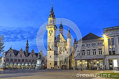 Grote Markt square of Aalst in the evening Stock Photo