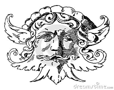 Grotesque Mask was designed during the Italian Renaissance by Sansovino, vintage engraving Vector Illustration