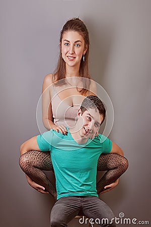Grotesque portrait or cartoon of a young couple Stock Photo