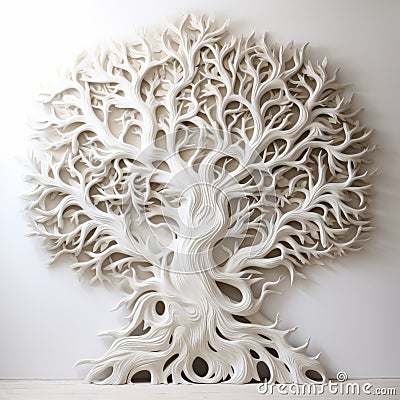 Grotesque White Reed Sculpture Tree Of Life Installation Art Cartoon Illustration