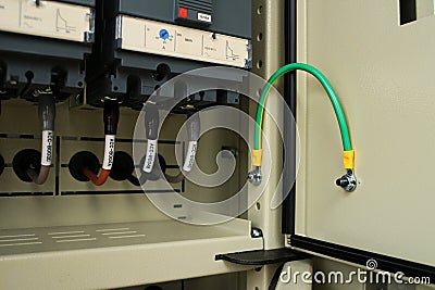 Ground Bonding for Door of Electrical Panel Stock Photo