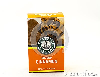 Ground cinnamon from Robertsons the spice people Editorial Stock Photo