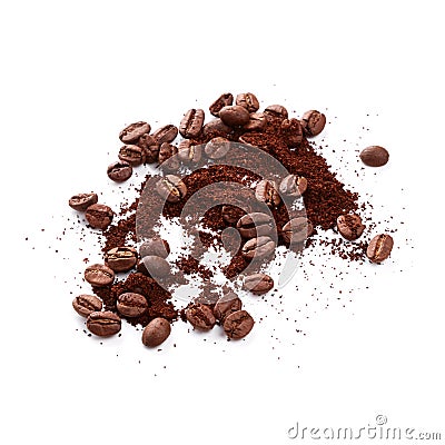 Ground coffee with coffee beans Stock Photo