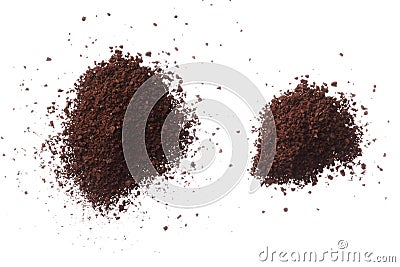 Ground coffee pile isolated on white background overhead view Stock Photo