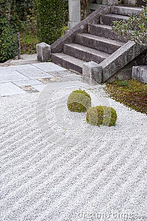 Ground covered with gravel in a Japanese rock garden or zen garden Stock Photo