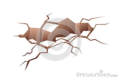 Ground crack with hole and fissure lines after earthquake. Broken earth surface with slits. 3d fractures and hollow in Vector Illustration