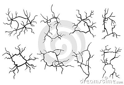 Ground cracks, breaks on land surface from earthquake isolated on white background. Vector realistic set of fissure Vector Illustration