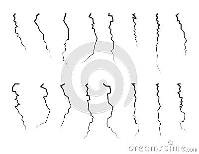 Ground cracks. Earth vertical splits. Vector illustration set isolated on white Vector Illustration