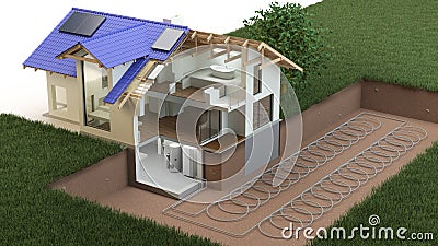 Heat Pump, ground source, 3D illustration Stock Photo