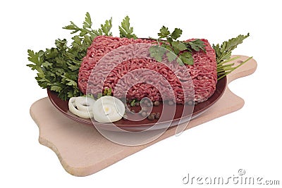 Ground meat with onion and parsley. Stock Photo