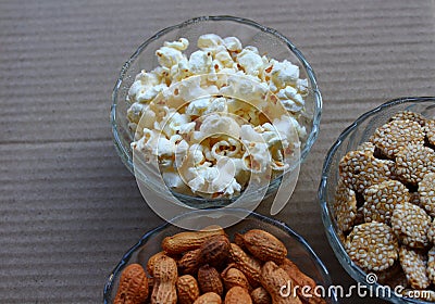 Ground nuts, pop corn and rewari Stock Photo