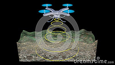 Ground penetrating radar GPR. GPR emits scan signals to detect object below earth`s surface . 3d render illustration view 7 Cartoon Illustration