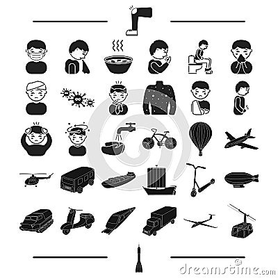 Ground, travel, treatment and other web icon in black style.rocket, transport, air icons in set collection. Vector Illustration