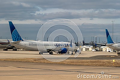 Grounded Boeing 737 Max 9 jet at Washington DC's Dulles International Airport Editorial Stock Photo