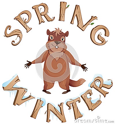 Groundhog Day Spring or Winter text greeting card Vector Illustration