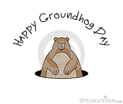 Groundhog peeps out of hole Stock Photo