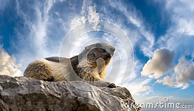 Groundhog Perched on Large Rock. Generative AI Stock Photo
