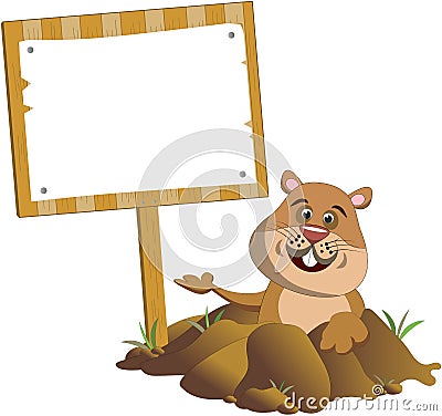 Groundhog Popping Out of its Burrow Sign Board Vector Illustration