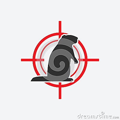 Groundhog silhouette. Animal pest icon red target Vector Illustration