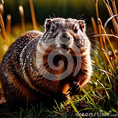 Groundhog, wild animal living in nature, part of ecosystem Stock Photo