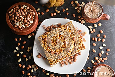 Groundnut Kappalandi Mittayi, Peanut Chikki. Indian snack Stock Photo