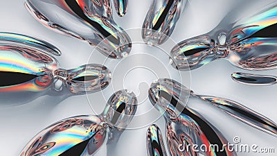 A group of abstract glass figures interspersed with colorful light reflections, creating a mesmerizing visual. Stock Photo