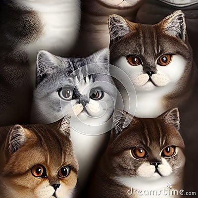 group of adorable lazy exotic shorthair cats Stock Photo
