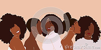 Group of African American pretty girls. Female portrait. Black beauty concept. Vector Illustration of Black Woman. Great Vector Illustration