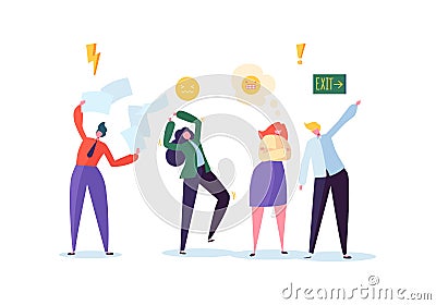 Group of Aggressive People. Characters Making Loud Scandal Quarrel and Yell. Angry Man and Woman. Violent Behavior Vector Illustration