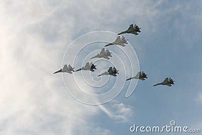 Group of airplanes Sukhoi Editorial Stock Photo