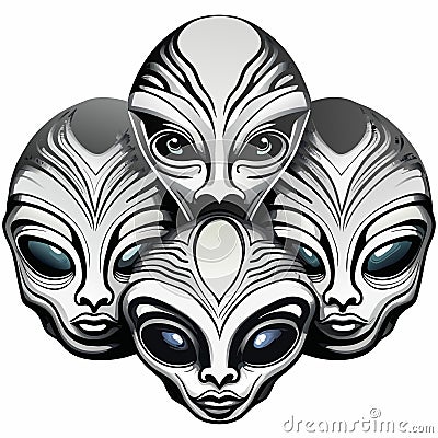 group of alien faces with different facial expressions. Stock Photo