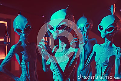 A group of alien women standing next to each other. AI generative image Stock Photo