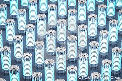 Group of alkaline and li-ion or rechargeable batteries Stock Photo