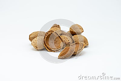 Group of almonds isolated on white background Stock Photo