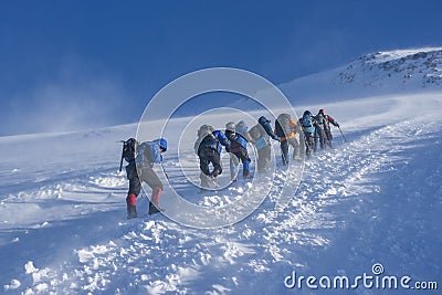 A group of alpinists on their way to the Elbrus Stock Photo