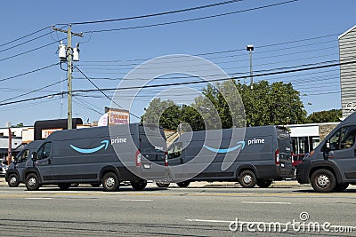 Group of Amazon delivery trucks Editorial Stock Photo