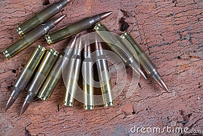 Group of ammunition on a bricks Stock Photo