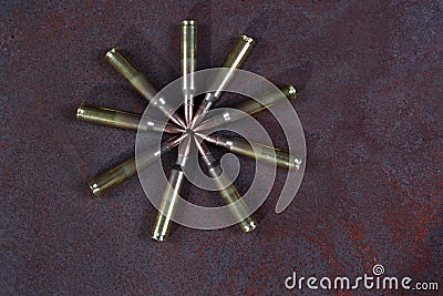 Group of ammunition geometrically placed. Ammo circle Stock Photo