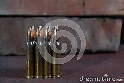 Group of ammunition geometrically placed in rows Stock Photo