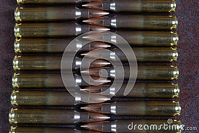 Group of ammunition geometrically placed in rows Stock Photo