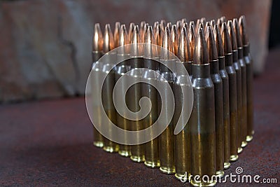 Group of ammunition geometrically placed in rows Stock Photo