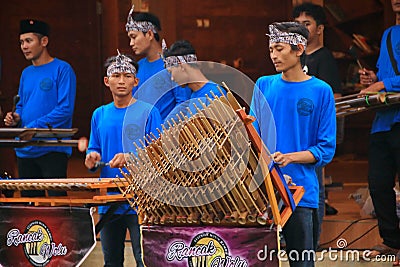 Angklung players in action at an event Editorial Stock Photo