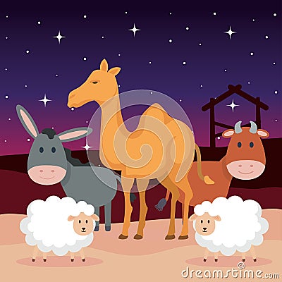 Group of animals manger characters Vector Illustration