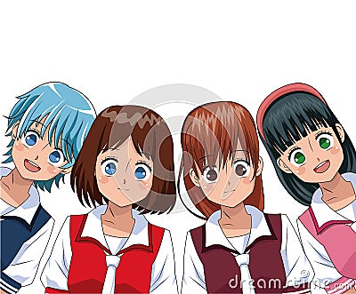 Group anime girl manga Vector Illustration