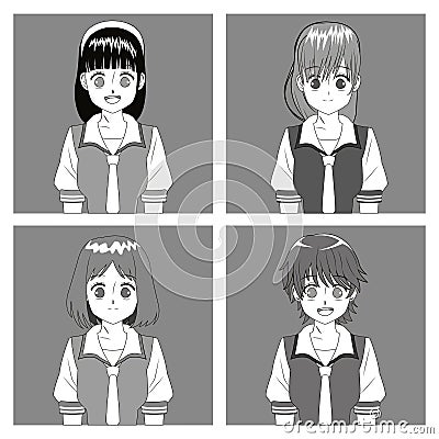 Group anime girl manga Vector Illustration