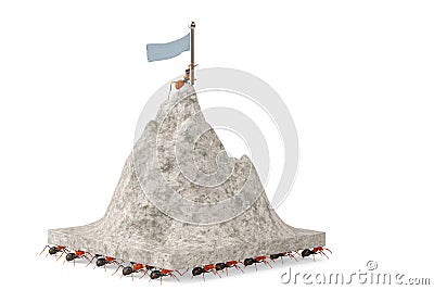 A group of ants moving mountain.3D illustration. Cartoon Illustration